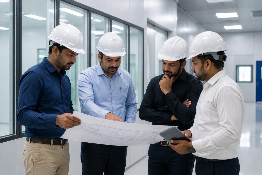 Site planning and blueprint review by engineering team